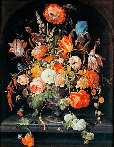 Abraham Mignon (1640  1679) "Flower still life with insects and two snails"